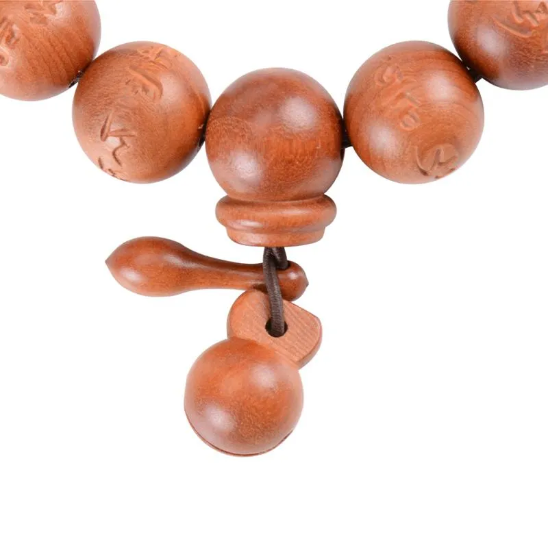 Hand-carved Sanskrit Incantations Sandalwood Prayer Beads Bracelet