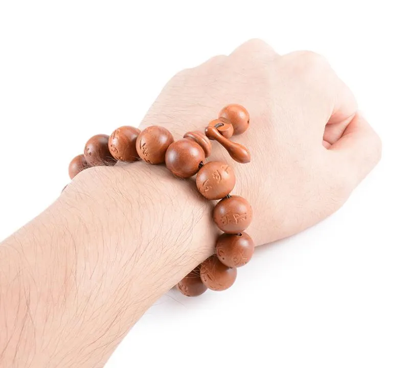 Hand-carved Sanskrit Incantations Sandalwood Prayer Beads Bracelet