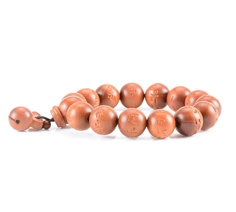Hand-carved Sanskrit Incantations Sandalwood Prayer Beads Bracelet