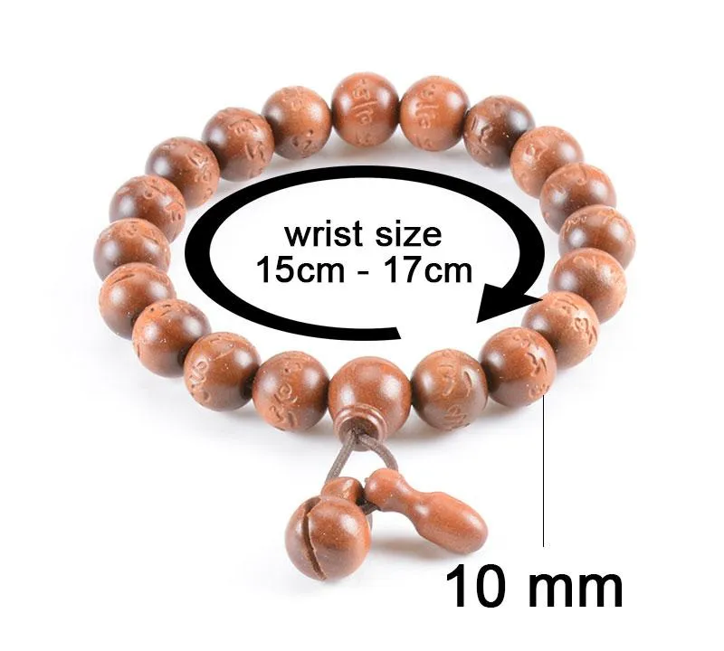Hand-carved Sanskrit Incantations Sandalwood Prayer Beads Bracelet