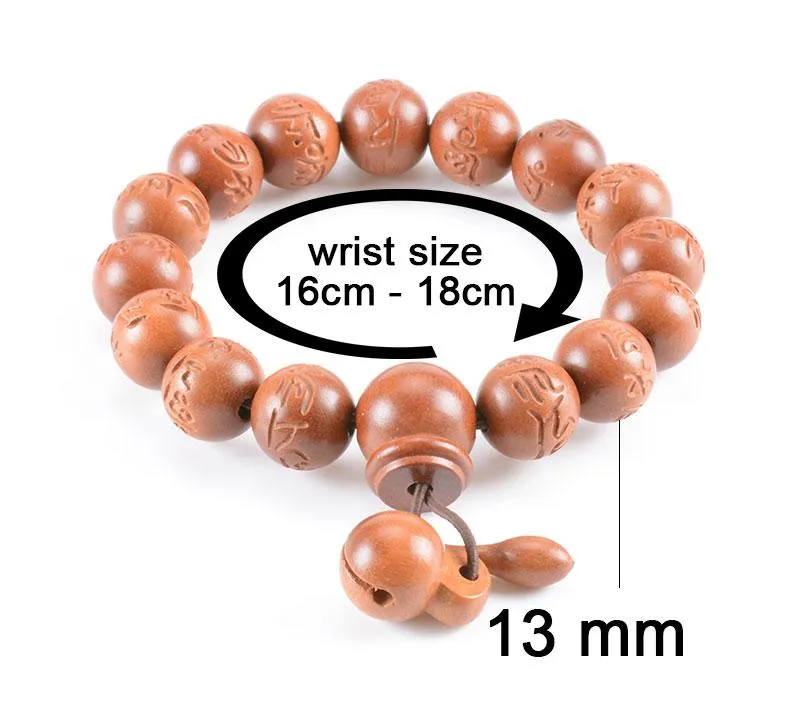 Hand-carved Sanskrit Incantations Sandalwood Prayer Beads Bracelet