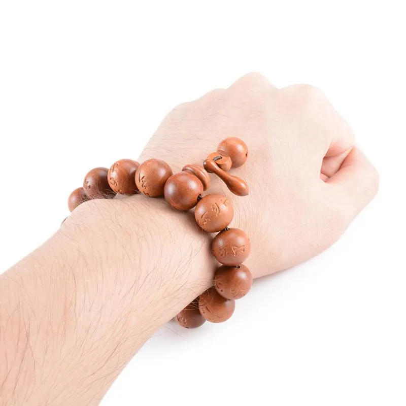 Hand-carved Sanskrit Incantations Sandalwood Prayer Beads Bracelet