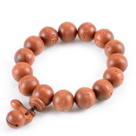 Hand-carved Sanskrit Incantations Sandalwood Prayer Beads Bracelet