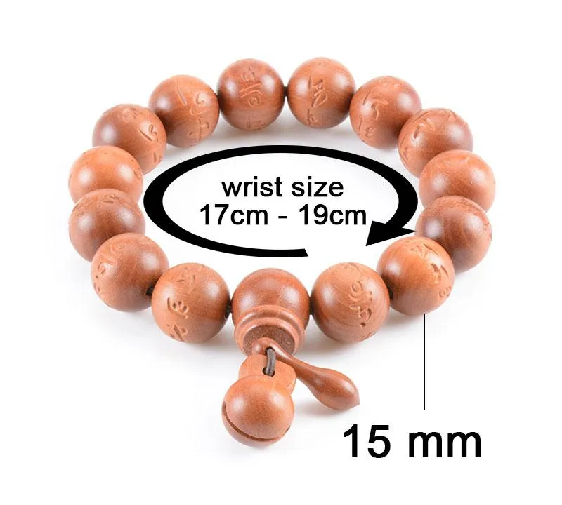 Hand-carved Sanskrit Incantations Sandalwood Prayer Beads Bracelet