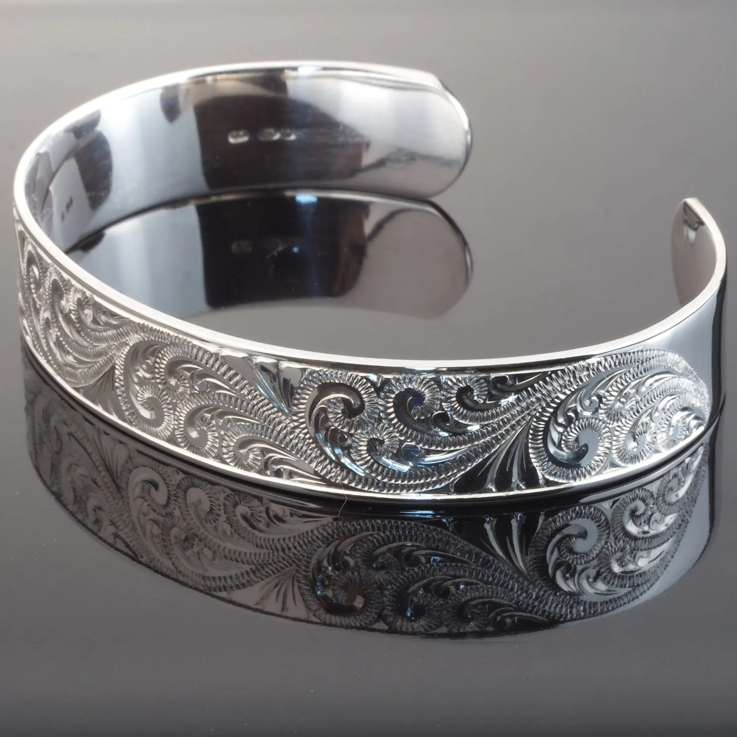 Handmade Sterling Silver Scroll Cuff Bracelet Hand Engraved