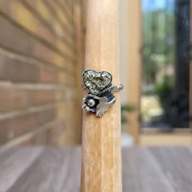 Heart & hummingbird (ajustable) silver 925 ring