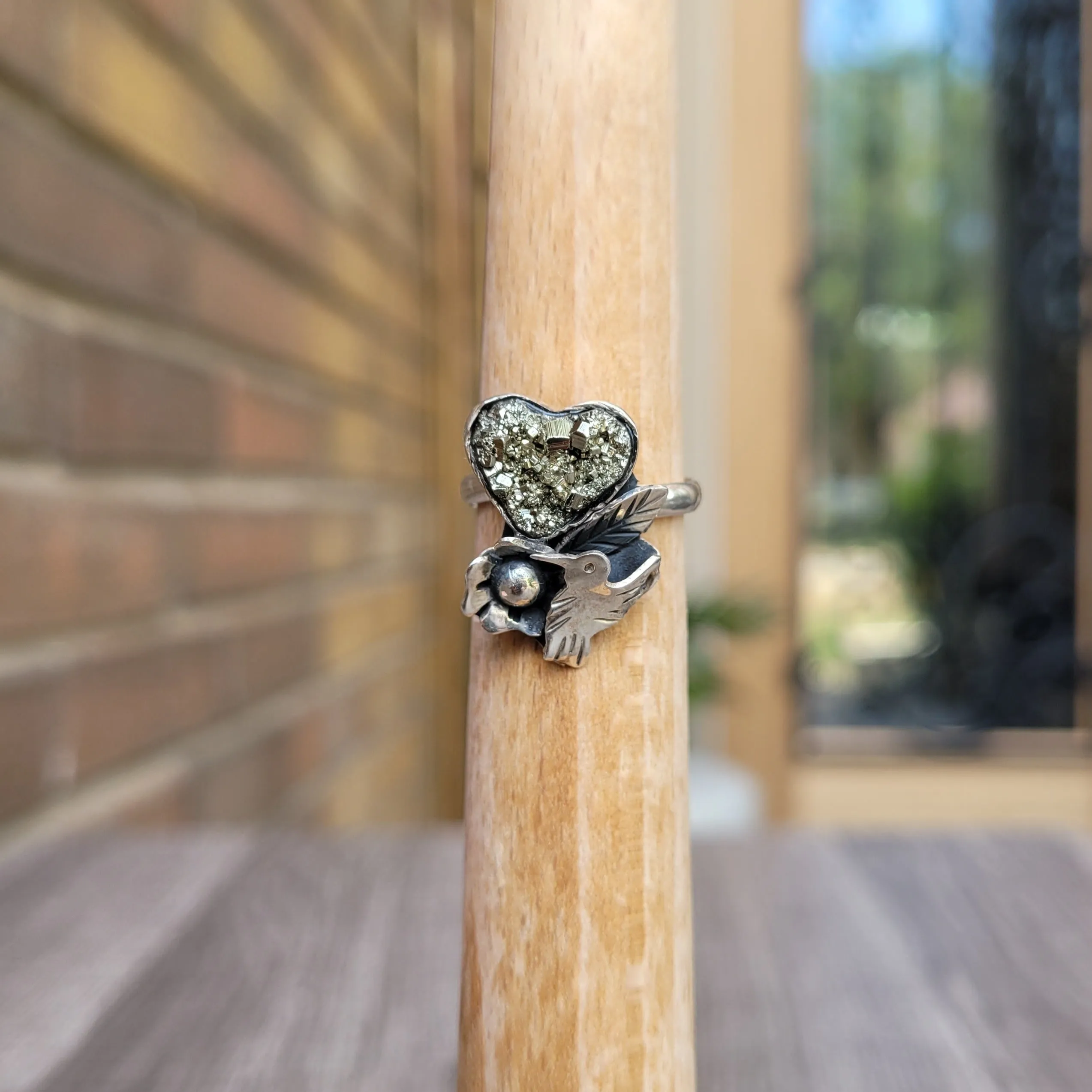Heart & hummingbird (ajustable) silver 925 ring