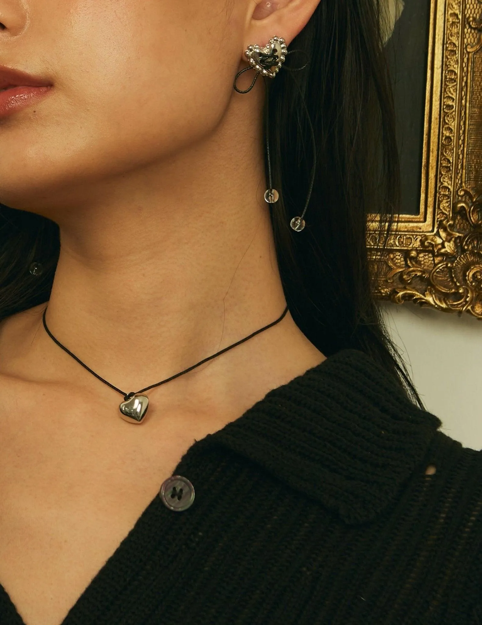 Heart Cord Necklace in Silver