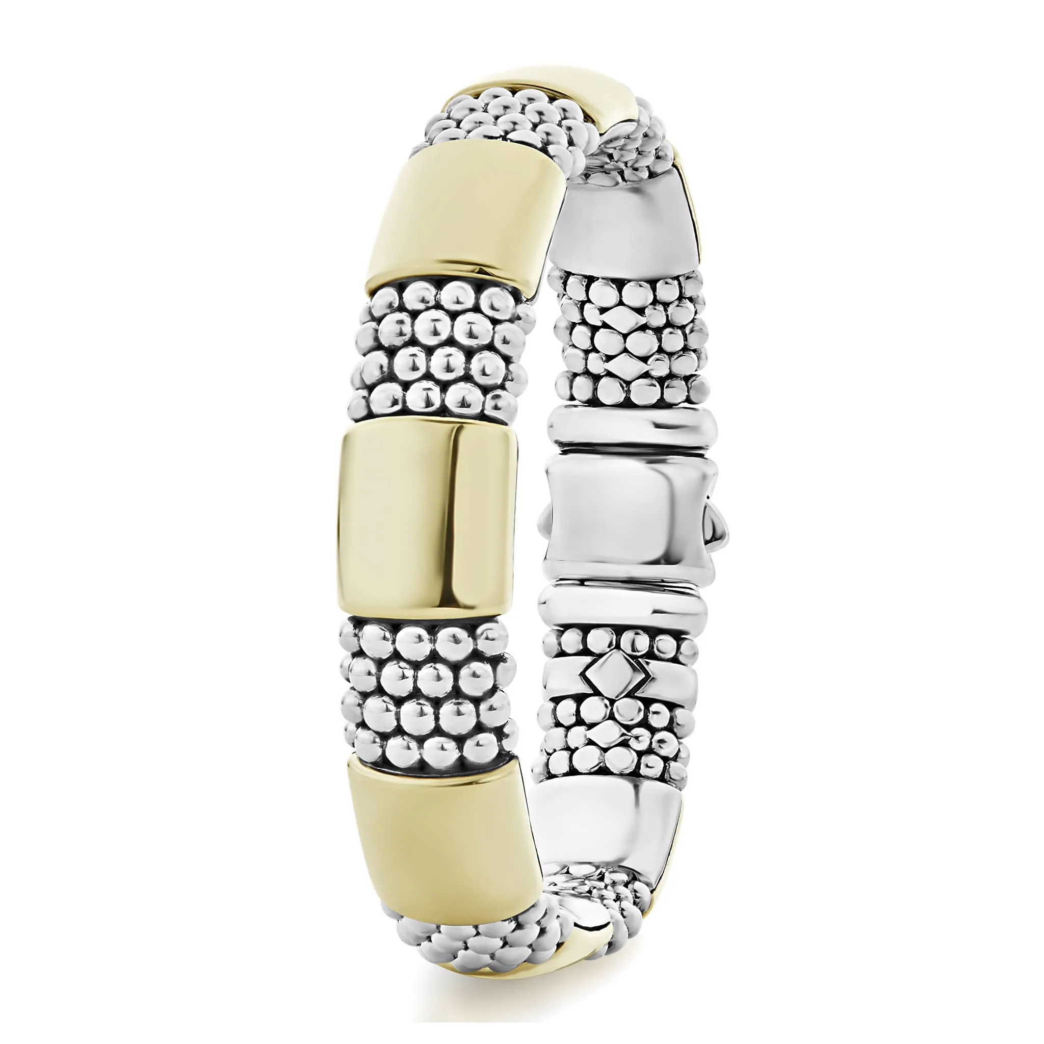Luxurious 12mm High Bar Gold Station Bracelet with Caviar Detailing