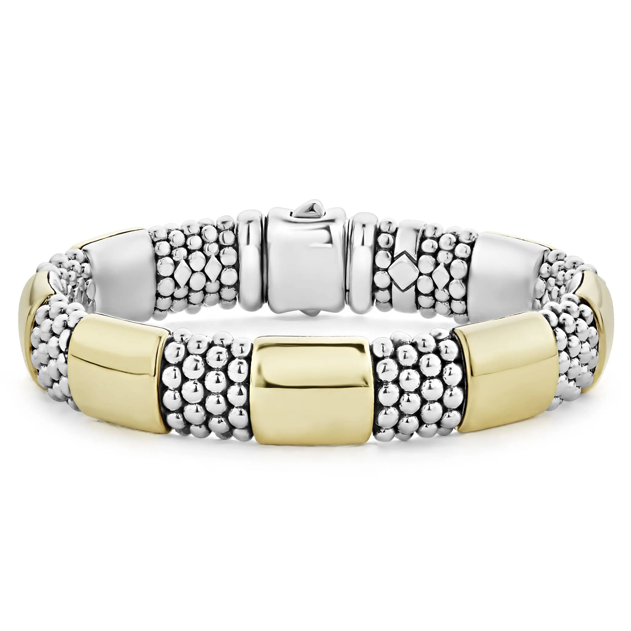 Luxurious 12mm High Bar Gold Station Bracelet with Caviar Detailing