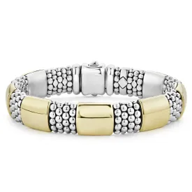 Luxurious 12mm High Bar Gold Station Bracelet with Caviar Detailing