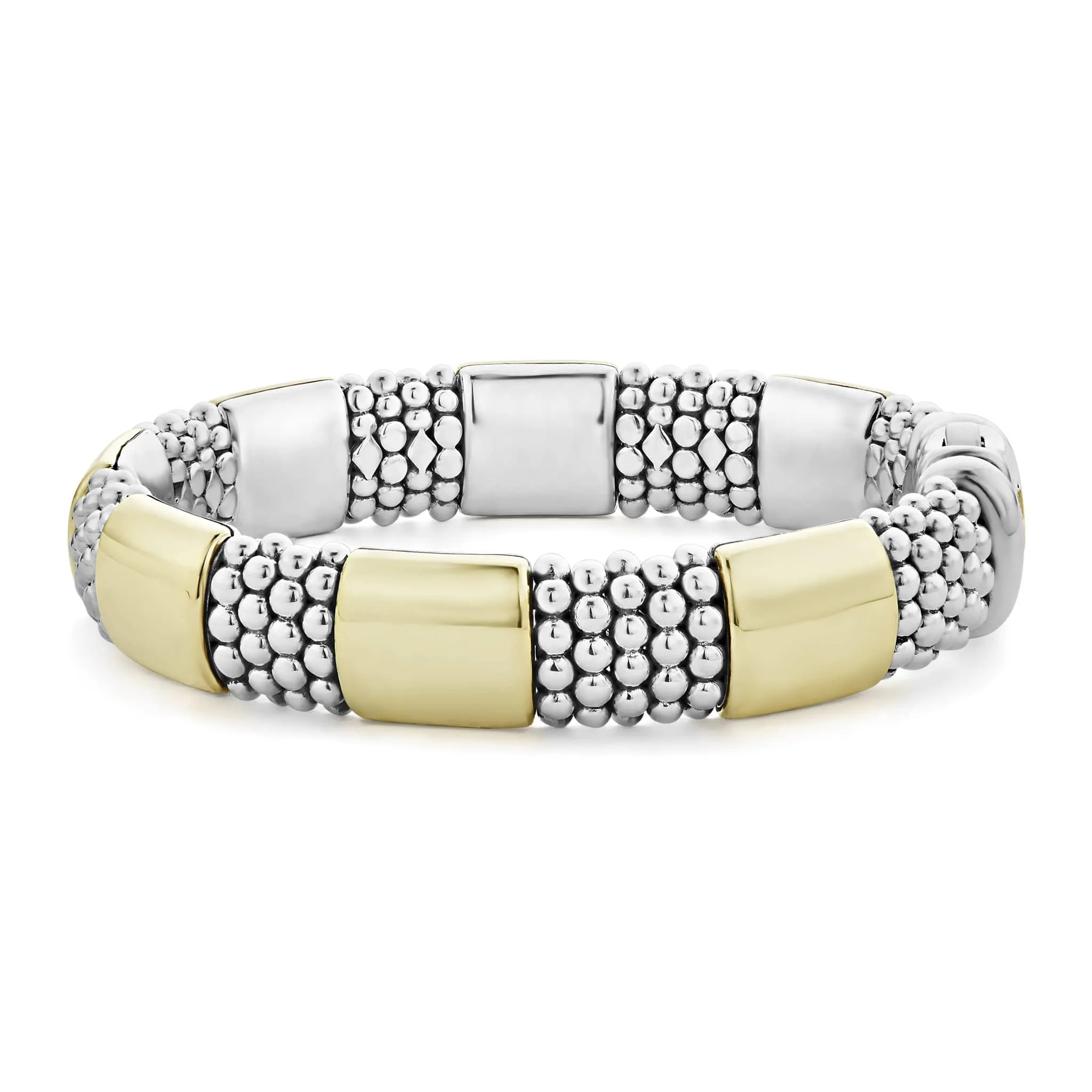 Luxurious 12mm High Bar Gold Station Bracelet with Caviar Detailing