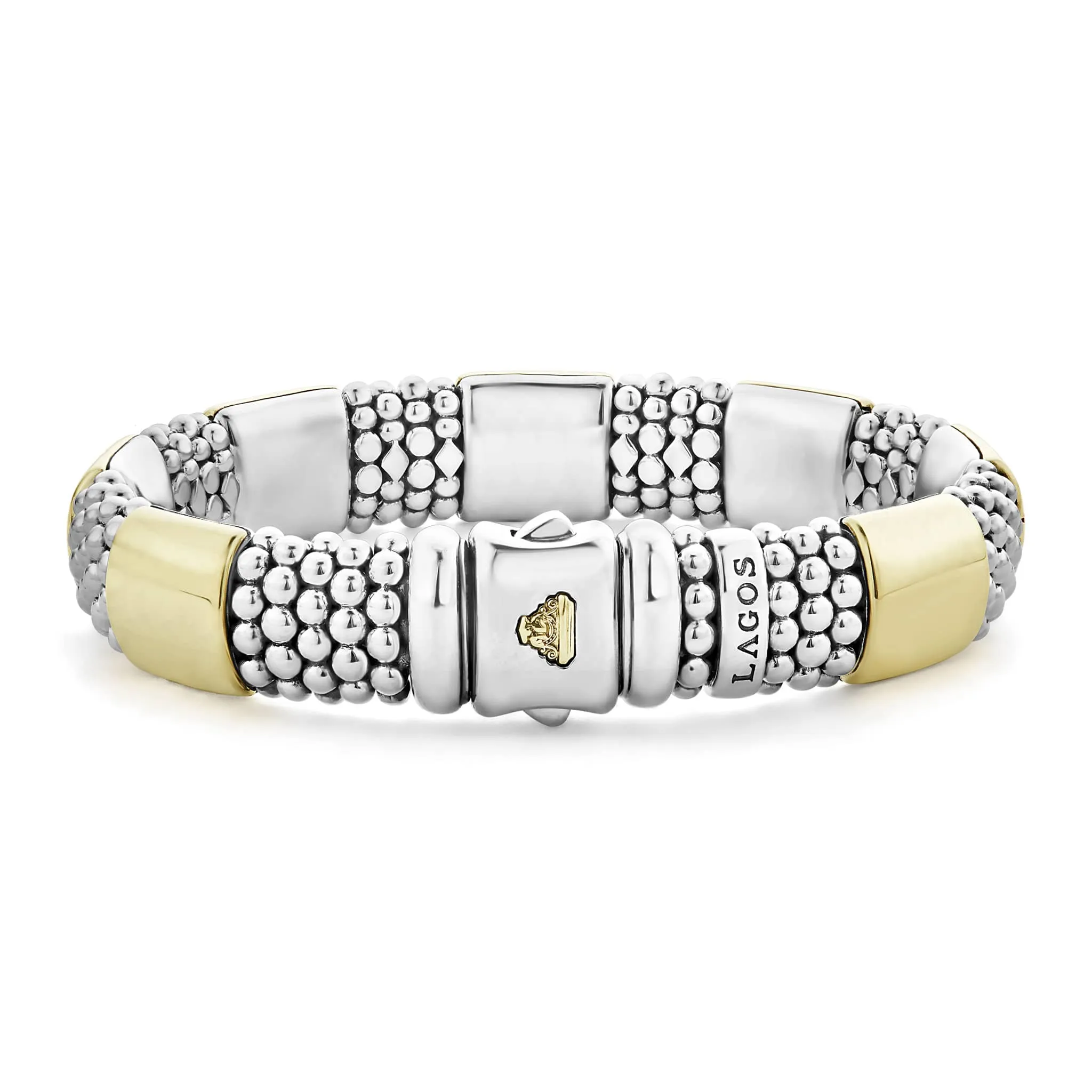 Luxurious 12mm High Bar Gold Station Bracelet with Caviar Detailing