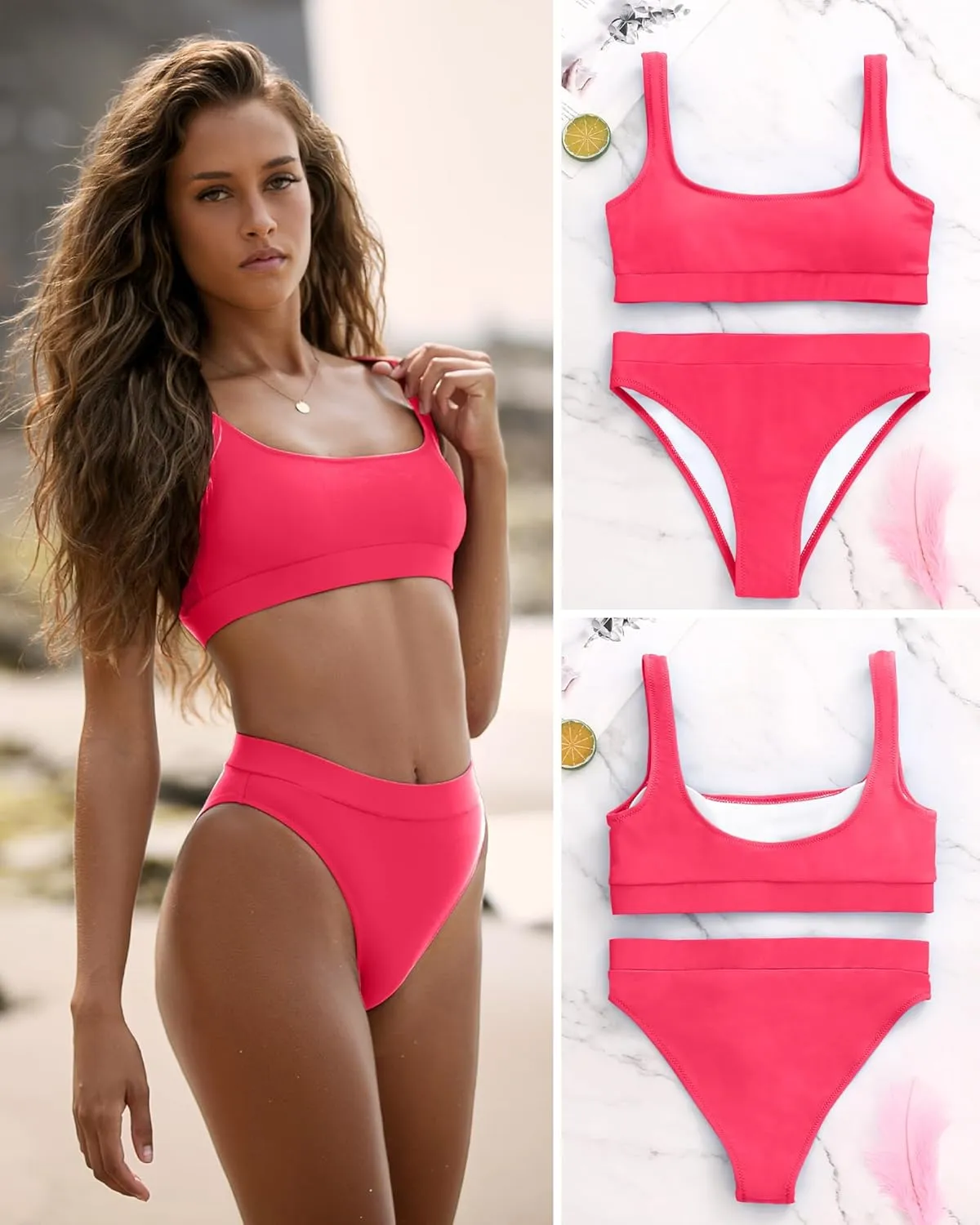 High Waisted Bikini for Women Tummy Control Bottoms Push Up Crop Top Swimsuit 2 Piece High Cut Teens Girls Bathing Suits