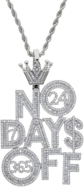 Hip-hop Crown NO DAYS OFF Letter Pendant Necklace for Men Women 2 Color