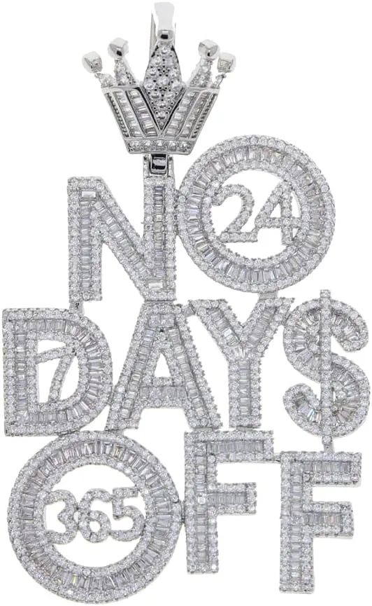 Hip-hop Crown NO DAYS OFF Letter Pendant Necklace for Men Women 2 Color
