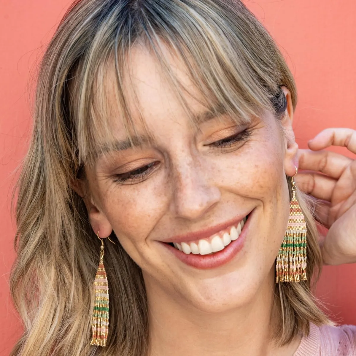 INK ALLOY Beaded Earrings for Women Dangling, Lexie Medium Fringe Colorful Stripes Seed Bead Tassel Boho Earrings, Handmade Jewelry for the Modern Bohemian, 3.25-Inch Length