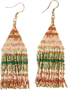 INK ALLOY Beaded Earrings for Women Dangling, Lexie Medium Fringe Colorful Stripes Seed Bead Tassel Boho Earrings, Handmade Jewelry for the Modern Bohemian, 3.25-Inch Length