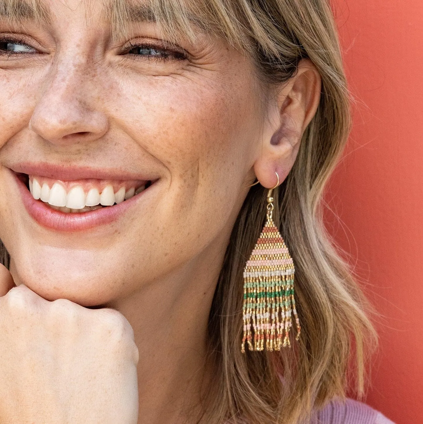 INK ALLOY Beaded Earrings for Women Dangling, Lexie Medium Fringe Colorful Stripes Seed Bead Tassel Boho Earrings, Handmade Jewelry for the Modern Bohemian, 3.25-Inch Length
