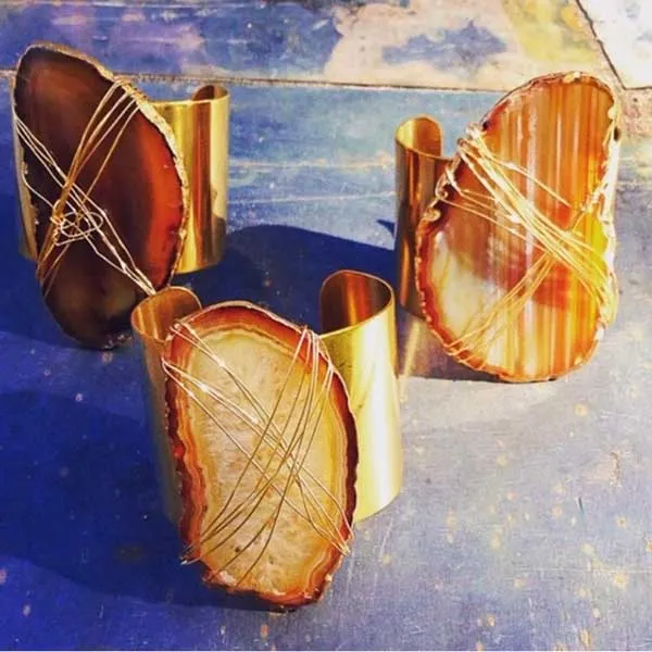JANIS wire-wrapped agate cuff statement bracelet