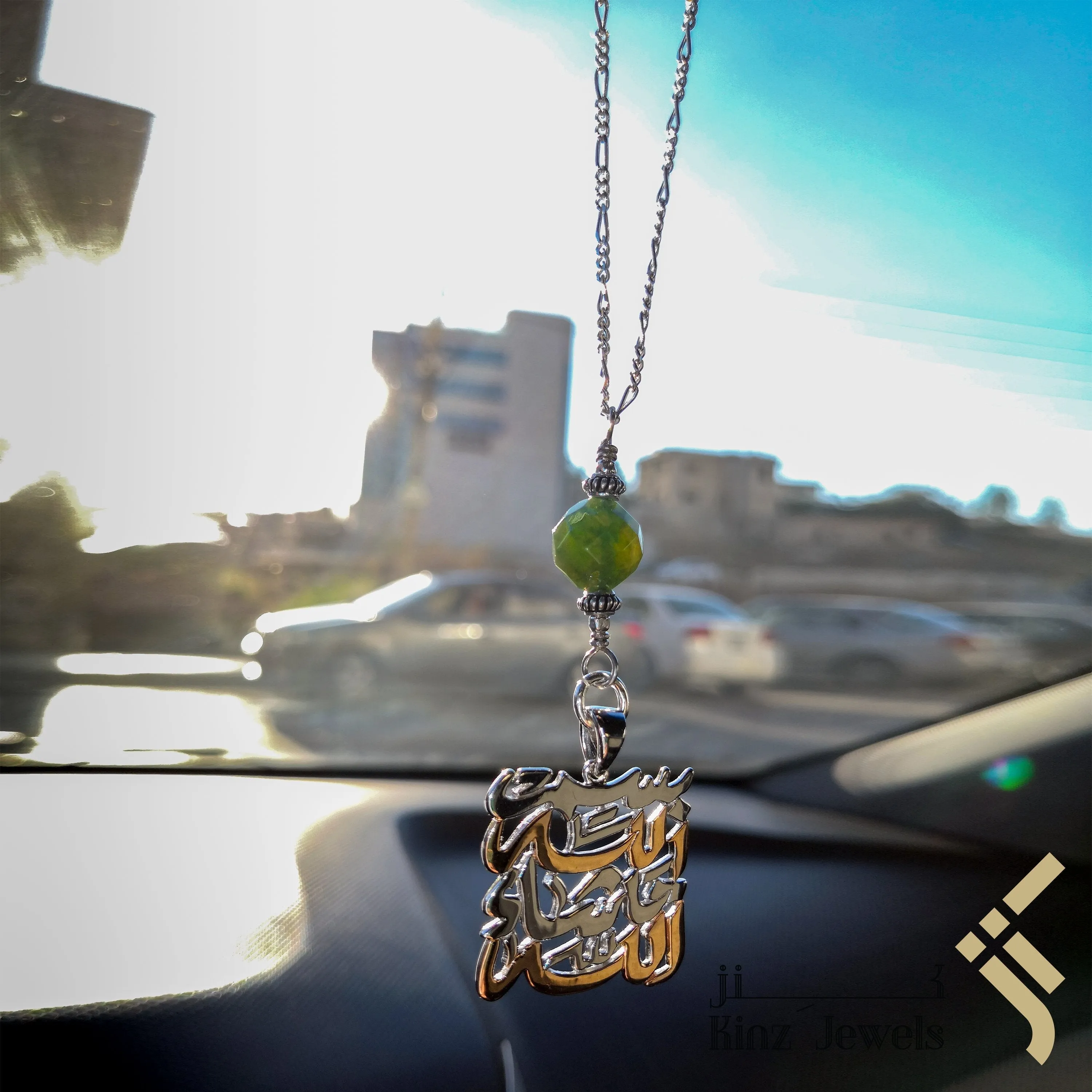 Kinz Car Mirror Hanging or Keychain Silver Jasper - Bismillah Mashallah