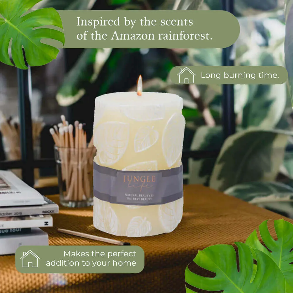 Leaf-embossed Wax Candle - Set of 2
