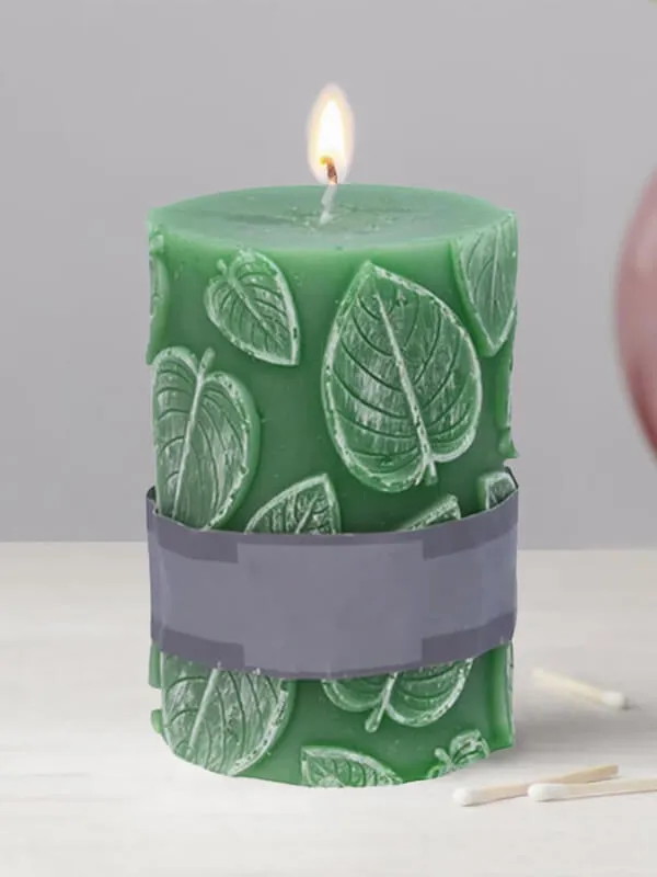 Leaf-embossed Wax Candle - Set of 2