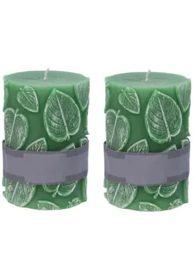 Leaf-embossed Wax Candle - Set of 2