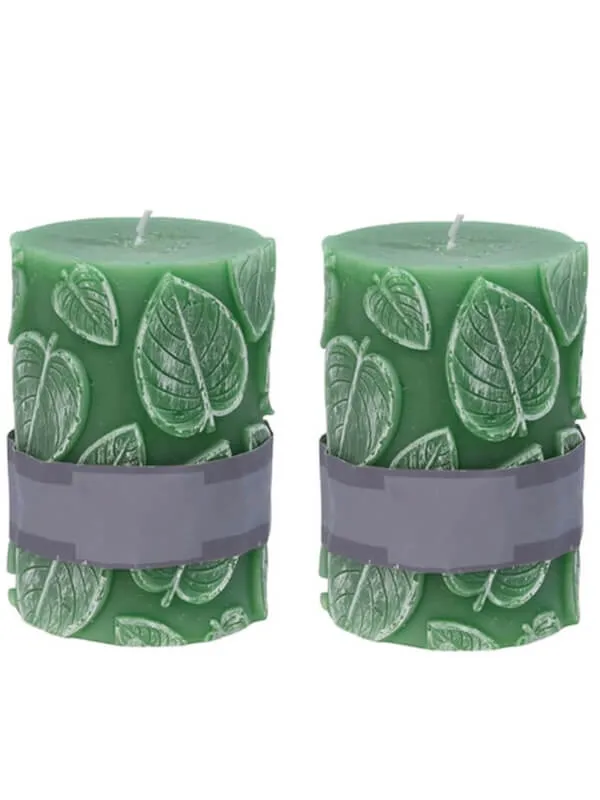 Leaf-embossed Wax Candle - Set of 2