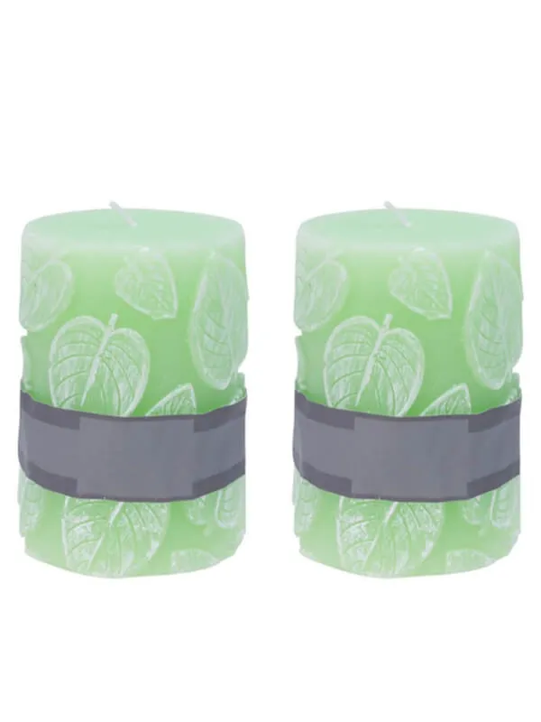 Leaf-embossed Wax Candle - Set of 2