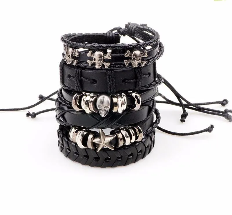 Leather Punk Skull Bracelets & Bangles