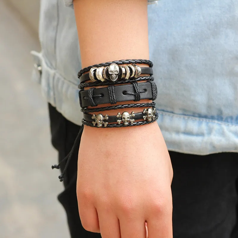Leather Punk Skull Bracelets & Bangles