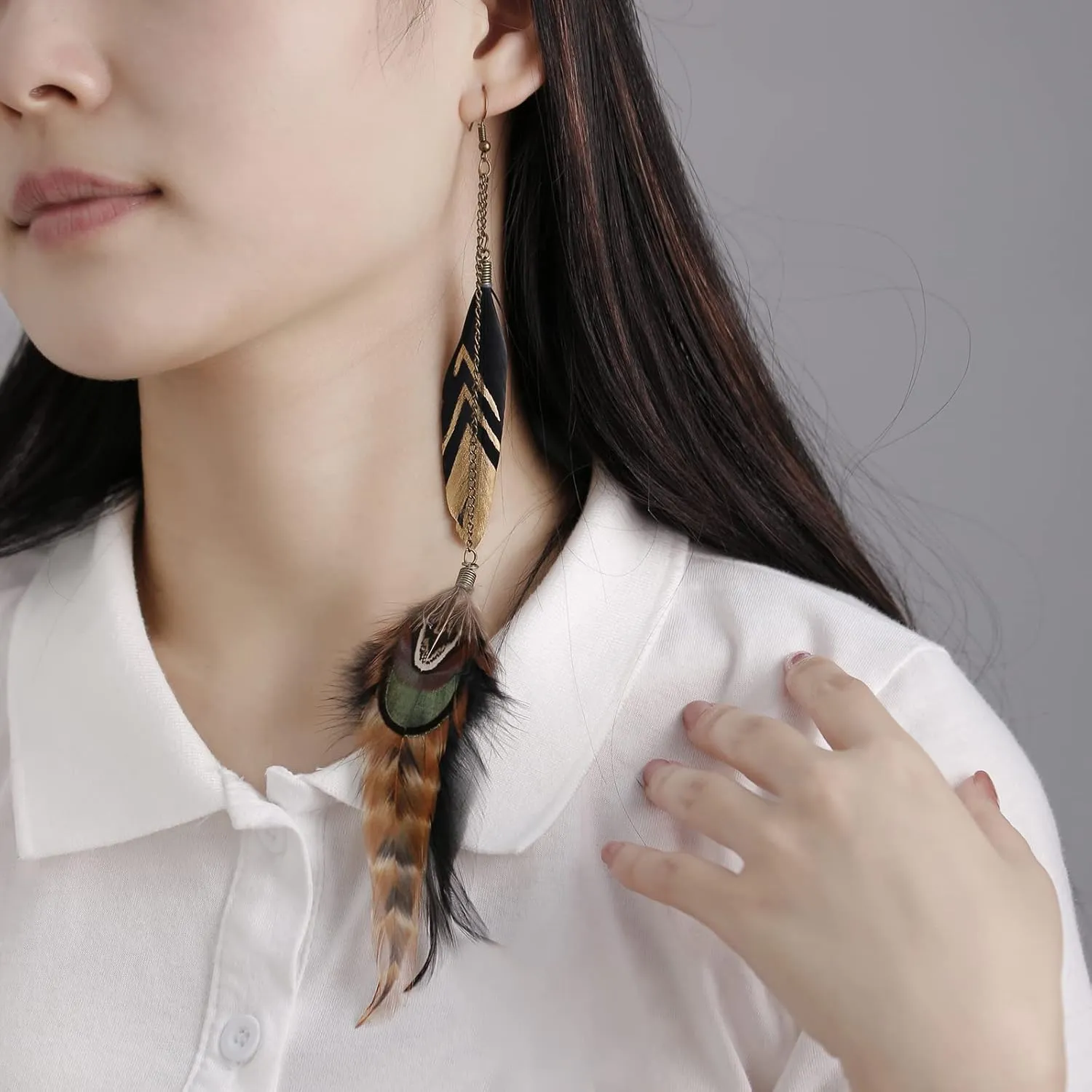 Long Feather Earrings for Women, Boho Bohemian Earrings Multicolor Tassel Handmade Feather Earrings for Women Dangling