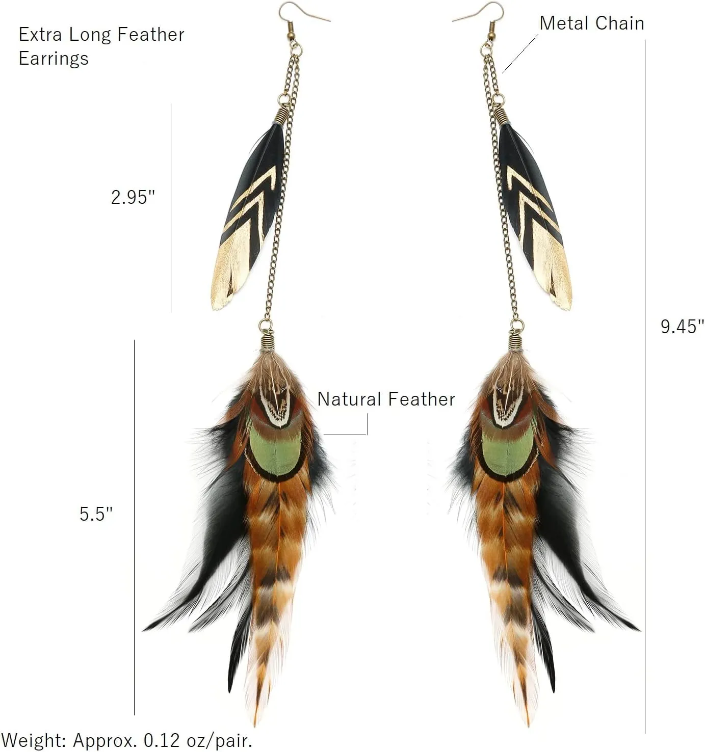 Long Feather Earrings for Women, Boho Bohemian Earrings Multicolor Tassel Handmade Feather Earrings for Women Dangling