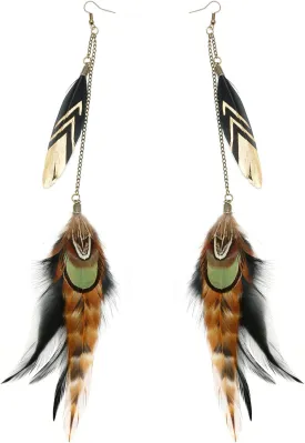 Long Feather Earrings for Women, Boho Bohemian Earrings Multicolor Tassel Handmade Feather Earrings for Women Dangling