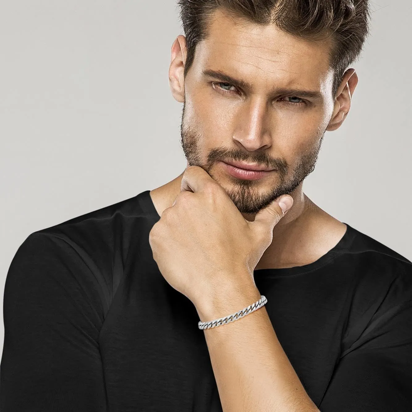 Miabella Italian Thick 925 Sterling Silver Solid Cuban Link Curb Chain Bracelet for Men, 3.2mm, 5mm, 7mm Made in Italy