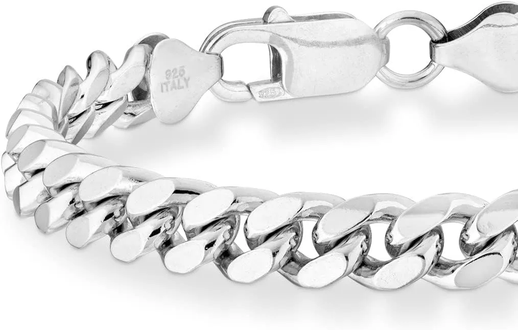 Miabella Italian Thick 925 Sterling Silver Solid Cuban Link Curb Chain Bracelet for Men, 3.2mm, 5mm, 7mm Made in Italy
