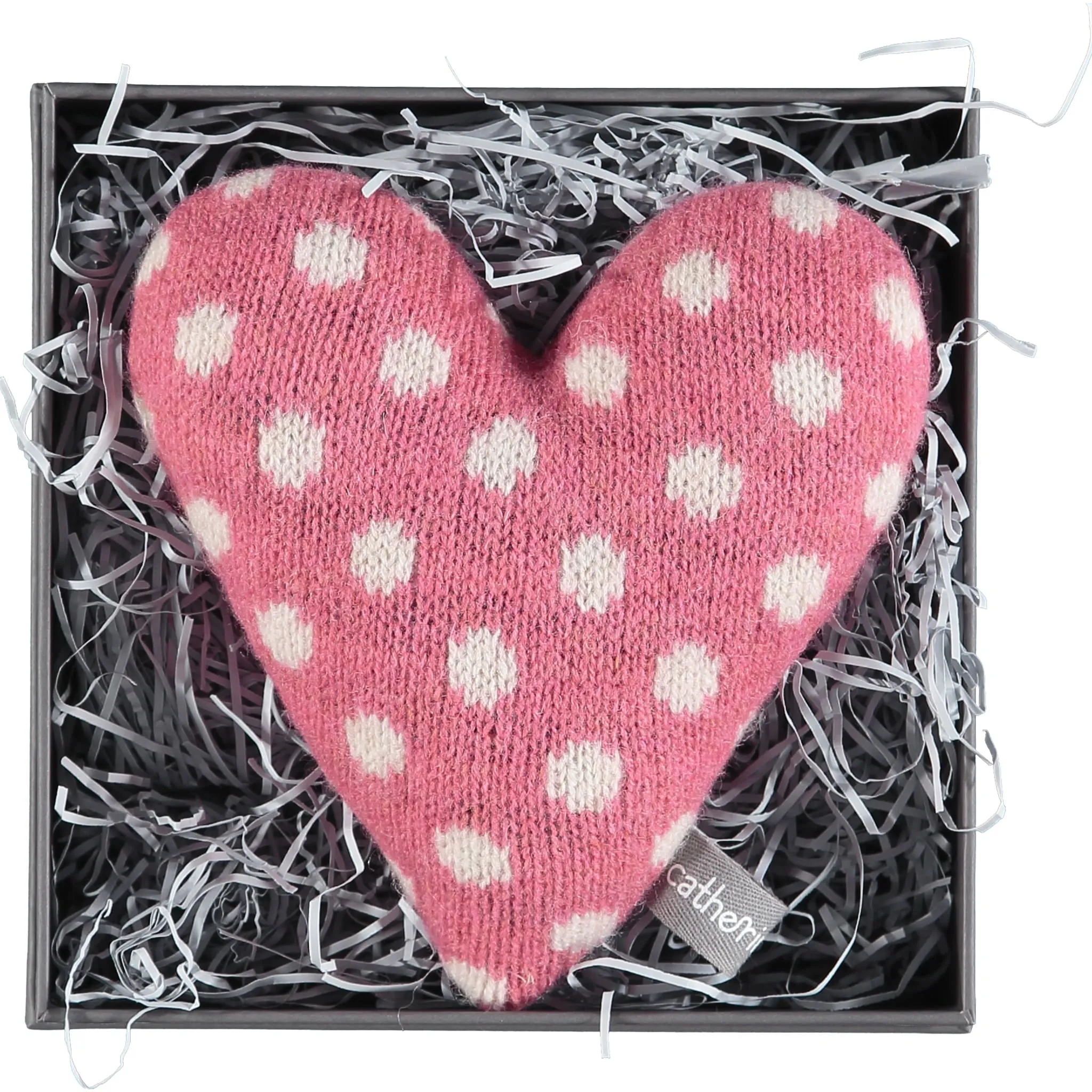 Mini Knitted Polka Dot Pink Heart With Lavender