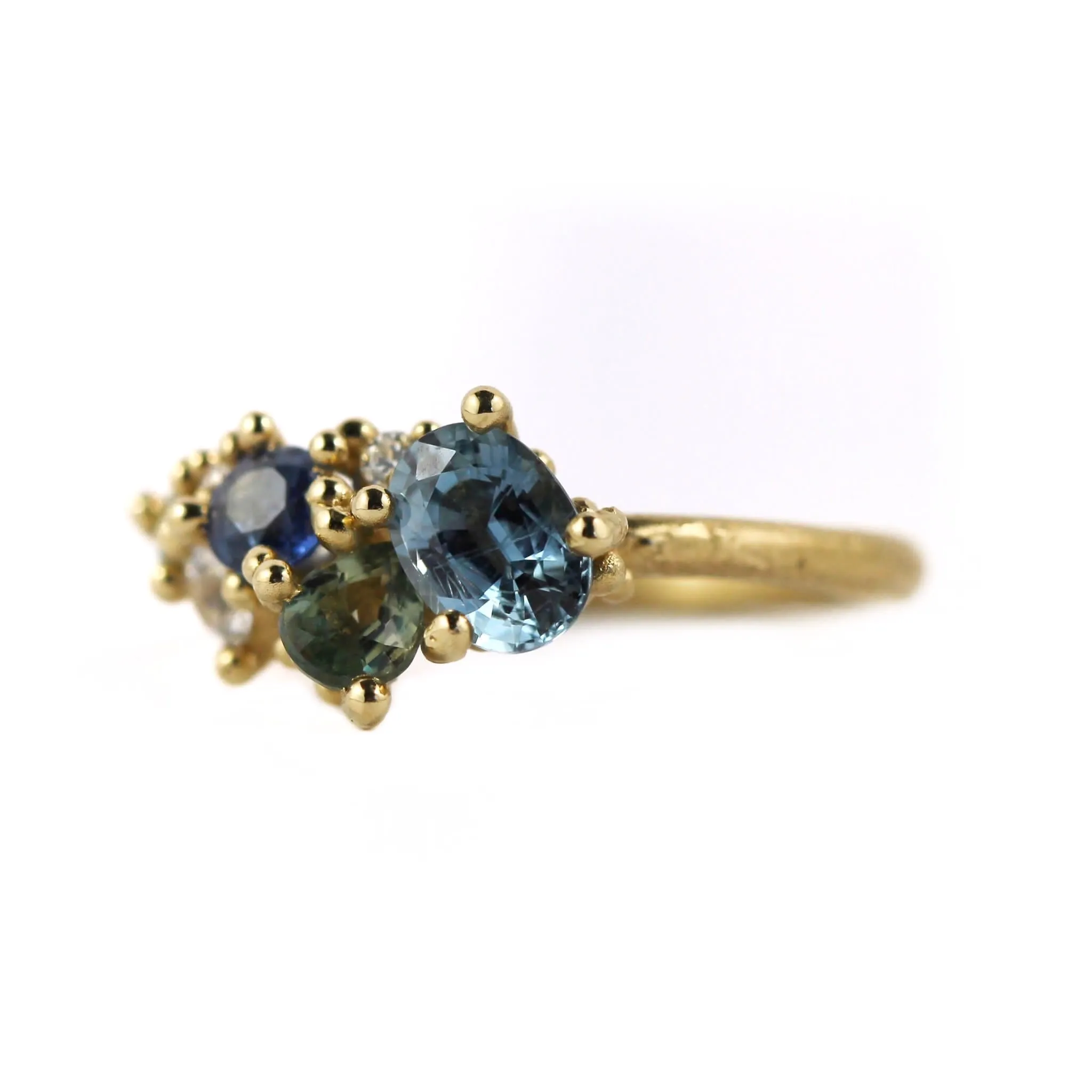 Mixed Cut Diamond and Sapphire Tumbling Cluster Ring - Ruth Tomlinson