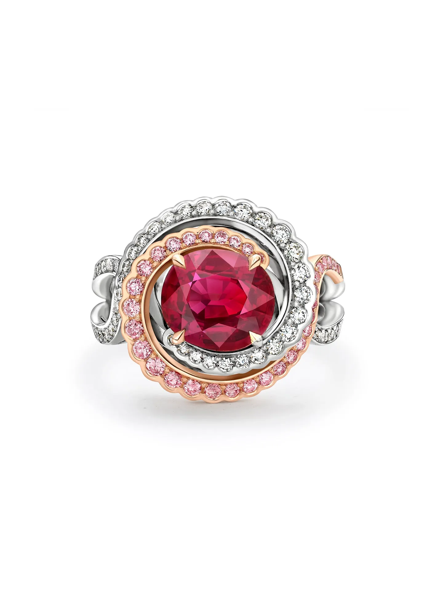 Exquisite Monaco Oval Ruby and Pink Diamond Ring