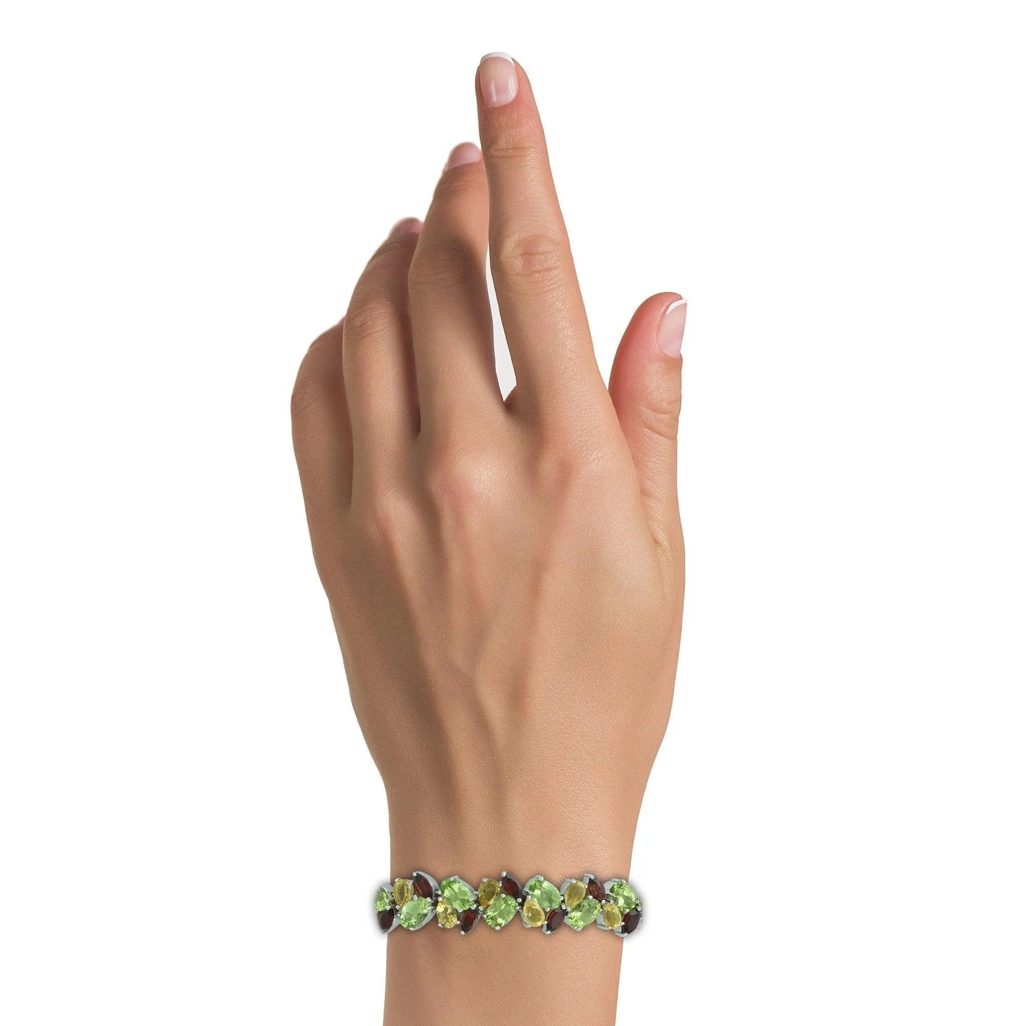 Peridot, Citrine, Garnet Tennis Bracelet in Sterling Silver