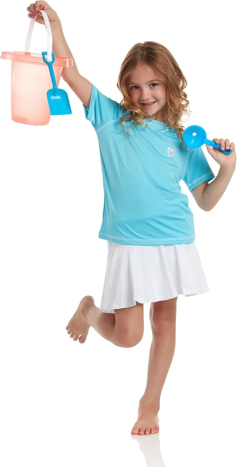 Pink Platinum Girls Rashguard - UPF 50  Sun Protection Quick Dry Short Sleeve Swim Shirt Rash Guard for Girls (Sizes: 2T-16)