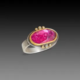 Pink Tourmaline Ring with Diamond Trios