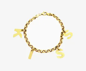 "KISS" Rolo Charm Bracelet (14K)