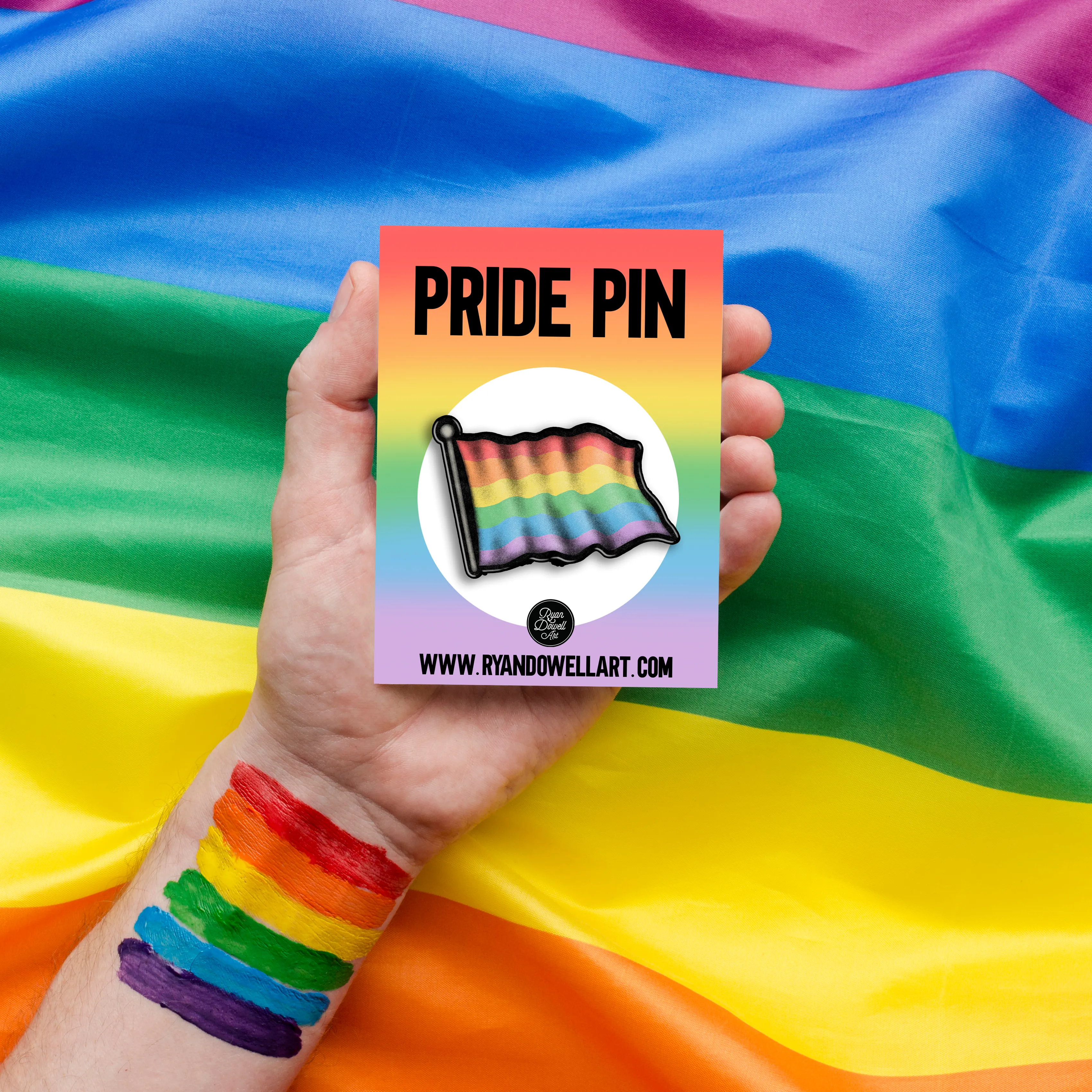 Retro Pride Waving Rainbow Flag Lapel Pin