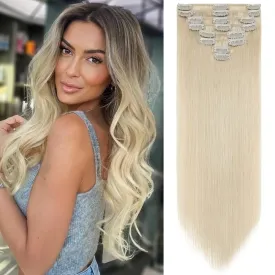S-noilite Clip in Remy Human Hair Extensions Short Hair Extension Full Head 8 Pieces 18 Clips 100% Real Human Hair 8 Inch-65g (#60 Platinum Blonde)