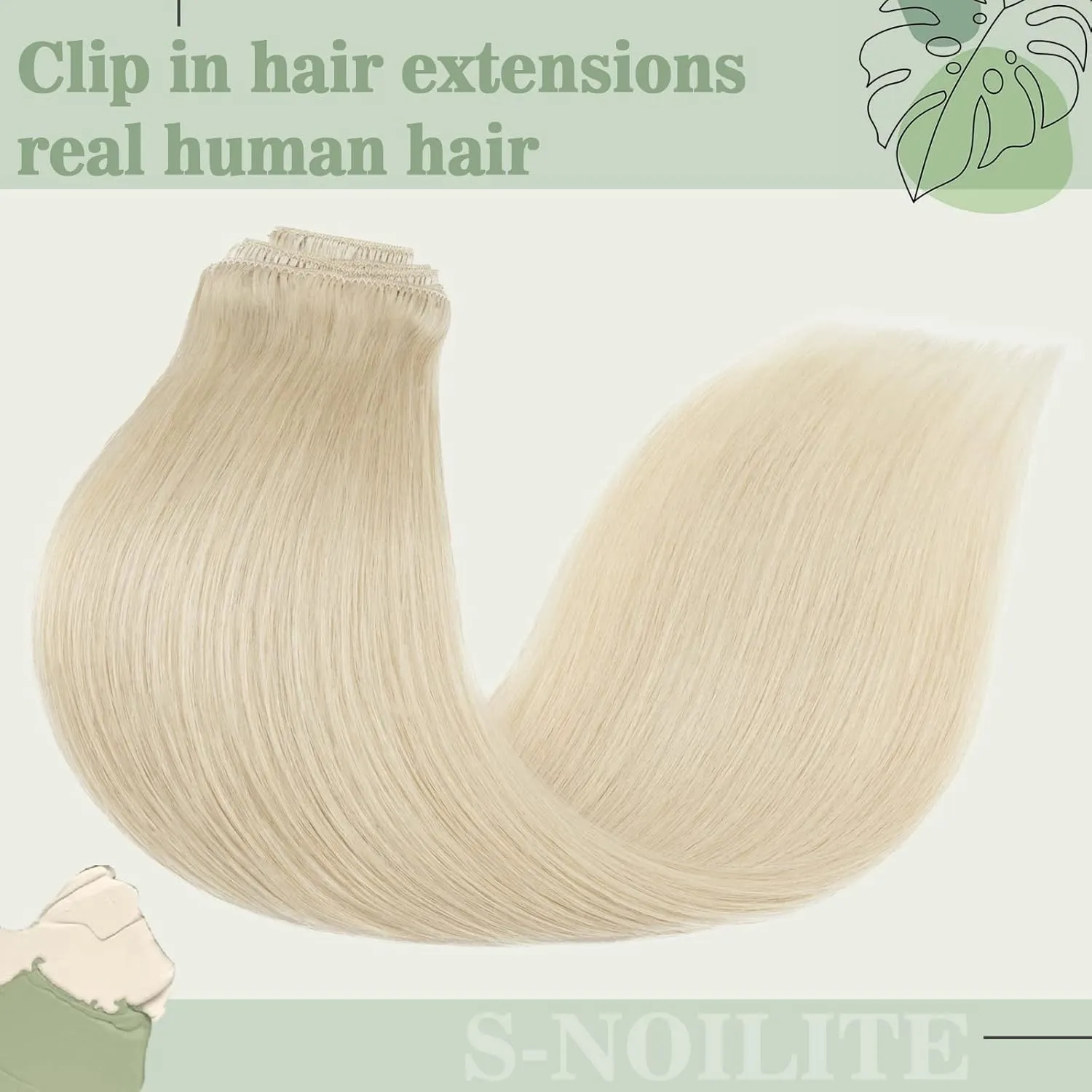 S-noilite Clip in Remy Human Hair Extensions Short Hair Extension Full Head 8 Pieces 18 Clips 100% Real Human Hair 8 Inch-65g (#60 Platinum Blonde)