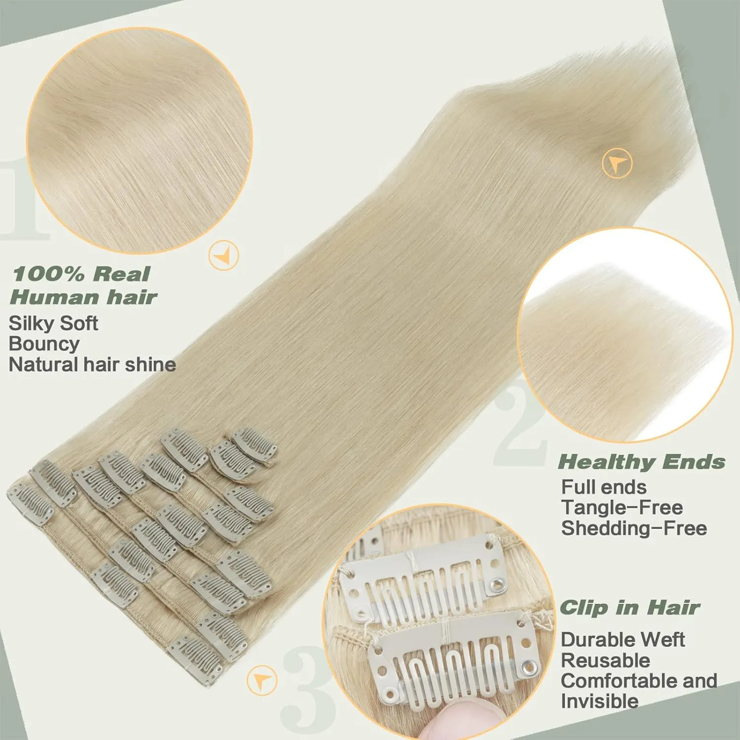 S-noilite Clip in Remy Human Hair Extensions Short Hair Extension Full Head 8 Pieces 18 Clips 100% Real Human Hair 8 Inch-65g (#60 Platinum Blonde)
