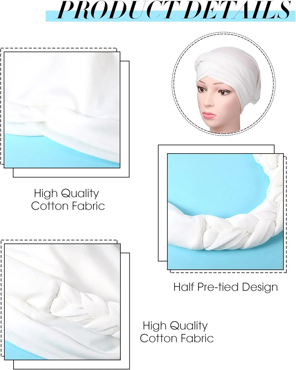 SATINIOR 4 Pieces African Women Turban Cap Head Wraps Beaded Headscarf Beanie Wrap