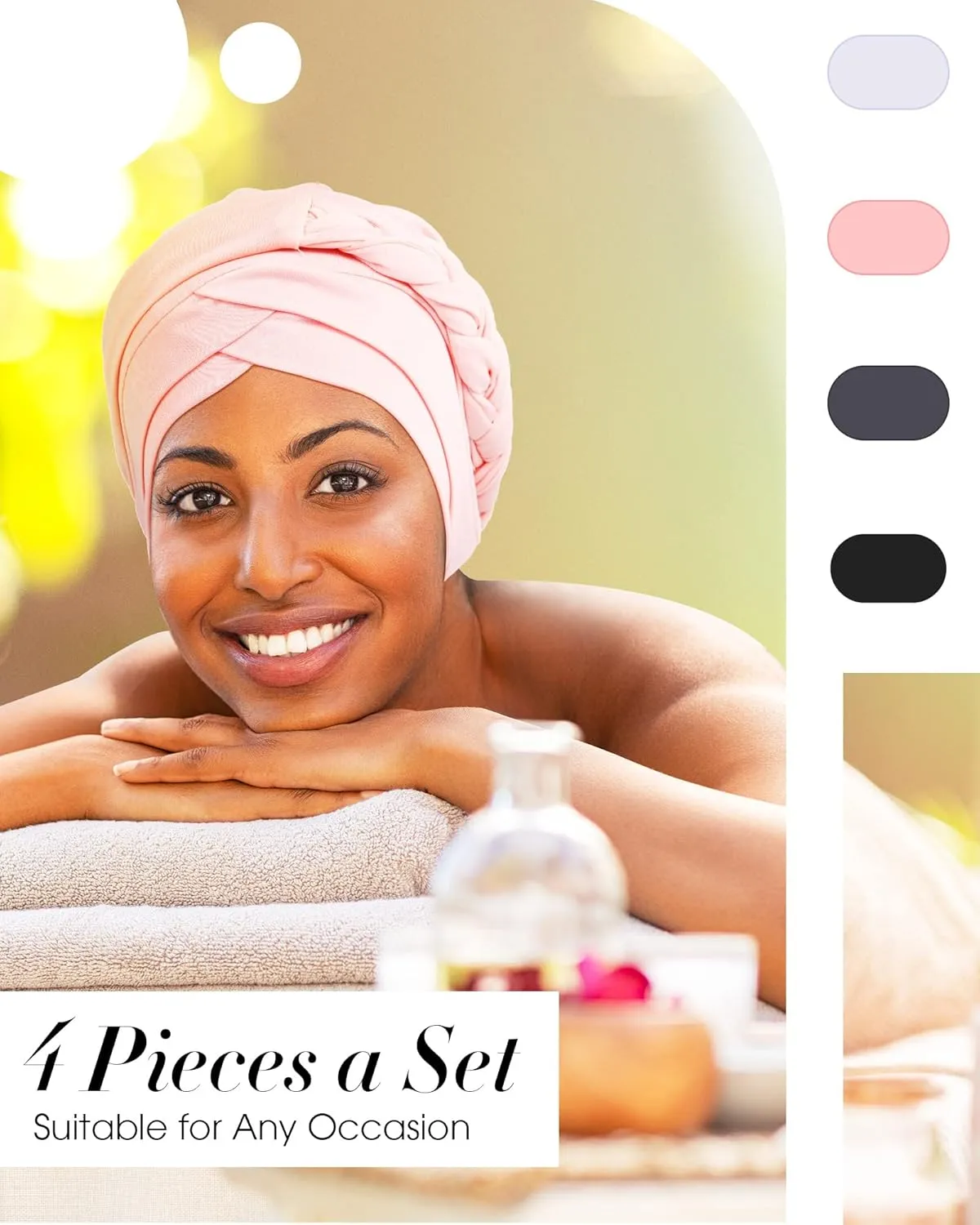 SATINIOR 4 Pieces African Women Turban Cap Head Wraps Beaded Headscarf Beanie Wrap